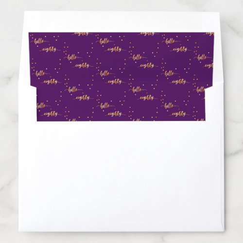 80th birthday purple gold hello 80 typography envelope liner