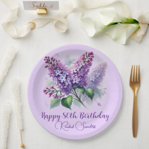 80th Birthday Purple Lilac Flowers Spring Paper Plates