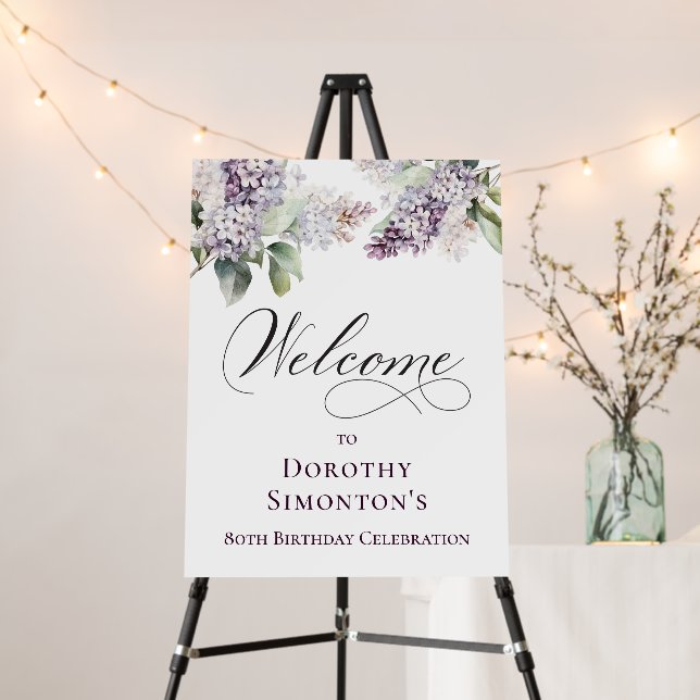 80th Birthday Purple Lilac Spring Flower Foam Board (In Situ (Stand))