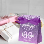 80th birthday purple pink glitter diamonds name favor boxes<br><div class="desc">An elegant, glamorous and girly 80th birthday favor bag. Purple and pink gradient colored faux glitter with faux diamond sprinkle. Templates for a name, age 80 and a date. Date of birth or the date of the party/anniversary. With the text: Thank You! White and light pink colored letters. The name...</div>
