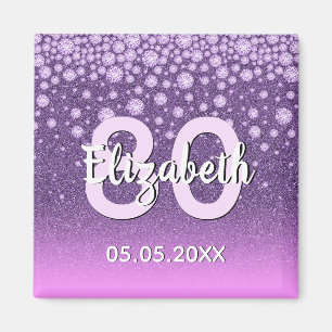 80th birthday purple pink glitter diamonds name magnet