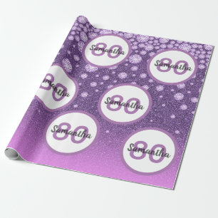 80th birthday purple pink glitter diamonds name wrapping paper