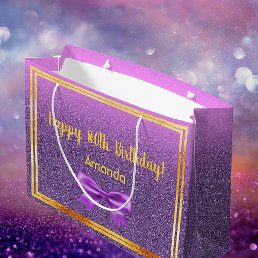 80th birthday purple pink glitter name large gift bag