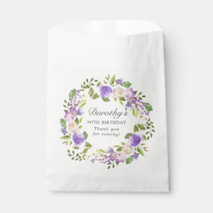 80th Birthday Purple Rose Floral Wreath Favor Bag