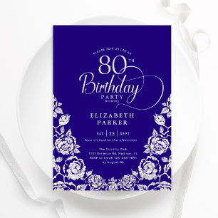 80th Birthday Purple Silver Roses Invitation