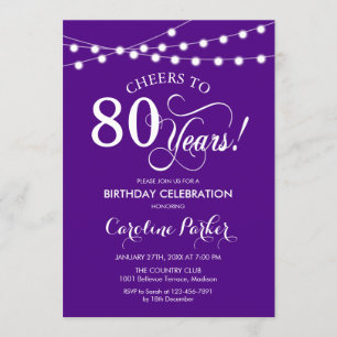 80th Birthday - Purple White Invitation