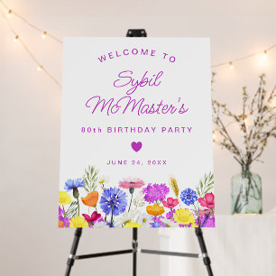 80th Birthday Purple Wildflowers Welcome Sign