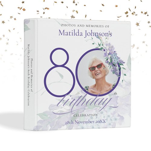 80th Birthday Purple Wisteria Floral Custom Album 3 Ring Binder