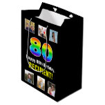 [ Thumbnail: 80th Birthday: Rainbow “80“, Custom Photos & Name Gift Bag ]