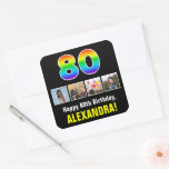 [ Thumbnail: 80th Birthday: Rainbow “80”; Custom Photos & Name Sticker ]