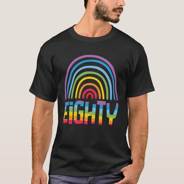 80th Birthday Rainbow Fan 80 Years Old Women 80 Bd T-Shirt (Front)