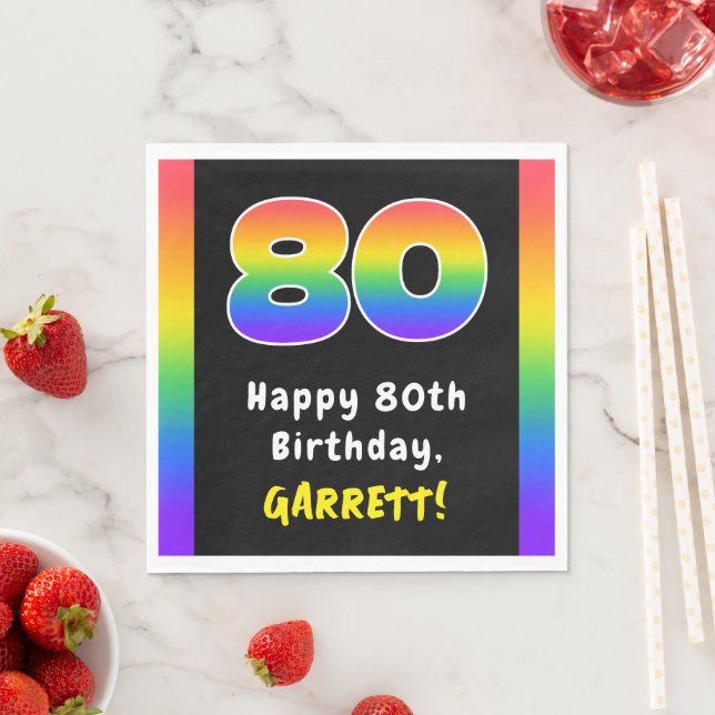 80th Birthday: Rainbow Spectrum # 80, Custom Name Napkins (Insitu)