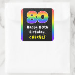 [ Thumbnail: 80th Birthday: Rainbow Spectrum # 80, Custom Name Sticker ]