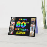 [ Thumbnail: 80th Birthday: Rainbow Text, Custom Photos & Name Card ]