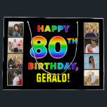80th Birthday: Rainbow Text, Custom Photos & Name Large Gift Bag<br><div class="desc">This joyful and cheerful birthday themed gift bag design features the message “HAPPY 80TH BIRTHDAY, “ with the text having a colorful rainbow spectrum inspired gradient pattern, along with an editable recipient name. To the left and the right of the rainbow-patterned message on the front are some photos that can...</div>