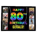 [ Thumbnail: 80th Birthday: Rainbow Text, Custom Photos & Name Gift Bag ]