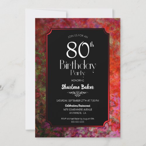 80th Birthday Red and Black Party Invitation