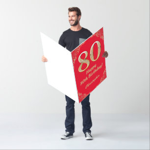80th Birthday Red and Gold Glitter Extra Large Card