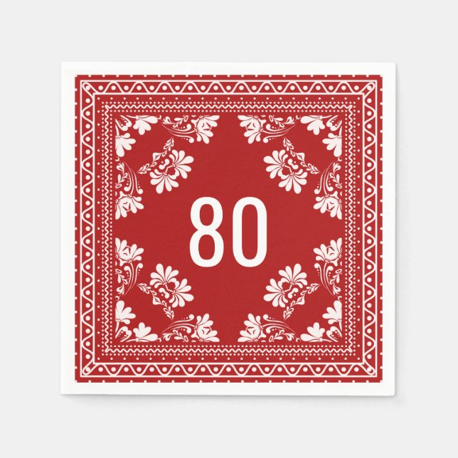 80th Birthday Red Bandana Napkins (Front)