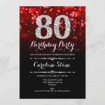 80th Birthday - Red Black Silver Invitation<br><div class="desc">80th Birthday Invitation.
Elegant red black white design with faux glitter silver. Adult birthday. Features diamonds and script font. men or women bday invite.  Perfect for a stylish birthday party. Message me if you need further customization.</div>