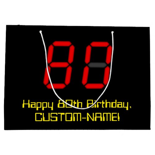 80th Birthday Red Digital Clock Style 80  Name Large Gift Bag