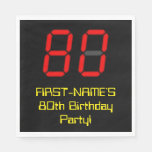 [ Thumbnail: 80th Birthday: Red Digital Clock Style "80" + Name Napkins ]
