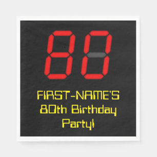 80th Birthday: Red Digital Clock Style "80" + Name Napkins