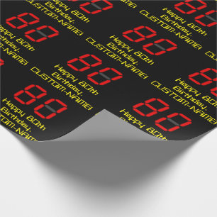 80th Birthday: Red Digital Clock Style "80" + Name Wrapping Paper