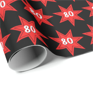 80th Birthday Red Star Wrapping Paper