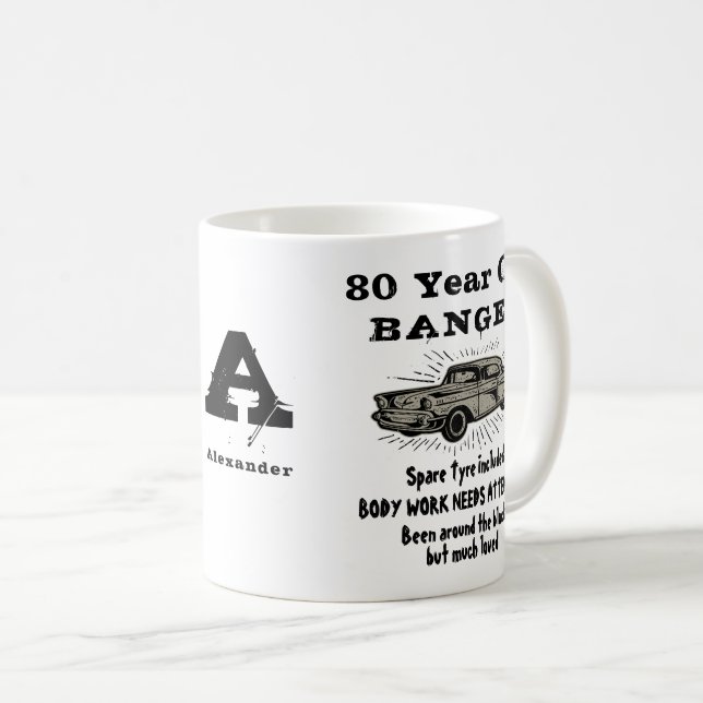 80th birthday Retro funny Car Monogram For Men Coffee Mug (Front Right)