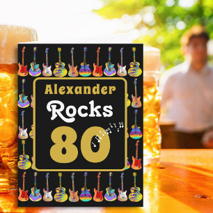 80th birthday Retro Groovy Guitar Personalized Card
