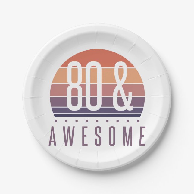 80th Birthday Retro Sunset Paper Plates (Front)