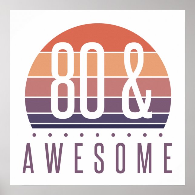 80th Birthday Retro Sunset Poster (Front)