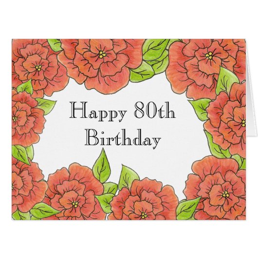 80th Birthday Rose Card (Front Horizontal)
