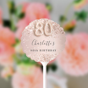 80th birthday rose gold blush glitter name balloon