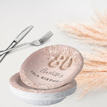 80th birthday rose gold blush pink name paper bowls<br><div class="desc">Elegant,  classic,  glamorous for a 80th birthday party.  Rose gold and blush gradient background. Decorated with rose gold confetti.  Personalize and add a name.   The name is written with a modern dark rose colored hand lettered style script.   Number 80 is written with a balloon style font.</div>