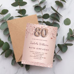 80th birthday rose gold blush stars postcard<br><div class="desc">A modern, stylish and glamorous invitation for a 80th birthday party. A rose gold background with rose gold and pink stars. The name is written with a modern dark rose gold colored hand lettered style script. Personalize and add your party details. Number 80 is written with a balloon style font,...</div>