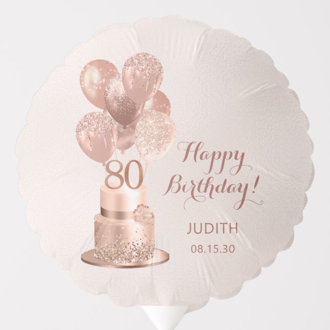 80th Birthday Rose Gold Cake  Balloon (Front)