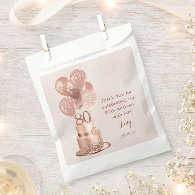 80th Birthday Rose Gold Cake Favor Bag (Clipped)