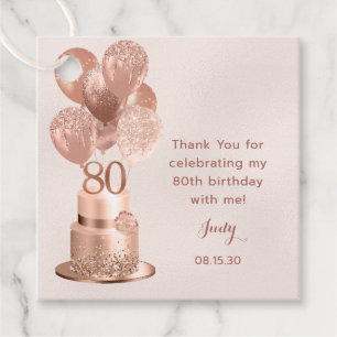 80th Birthday Rose Gold Cake Favor Tags