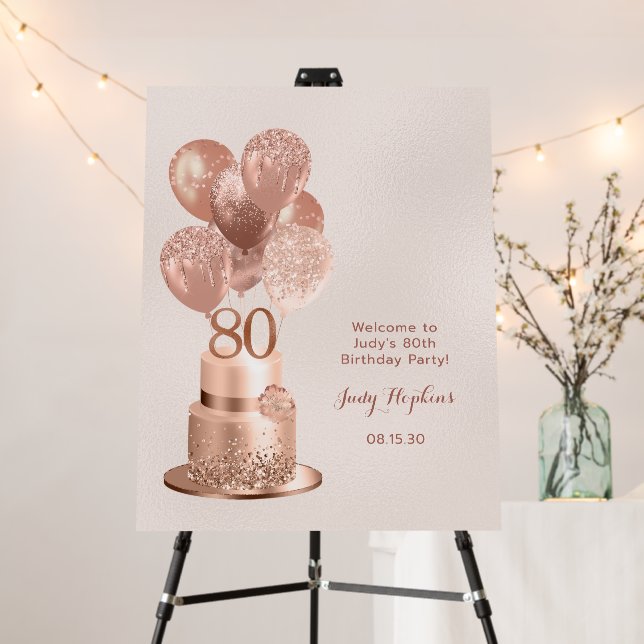 80th Birthday Rose Gold Cake Foam Board (In Situ (Stand))