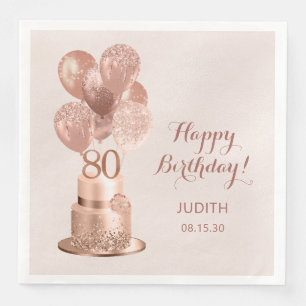 80th Birthday Rose Gold Cake  Paper Dinner Napkins