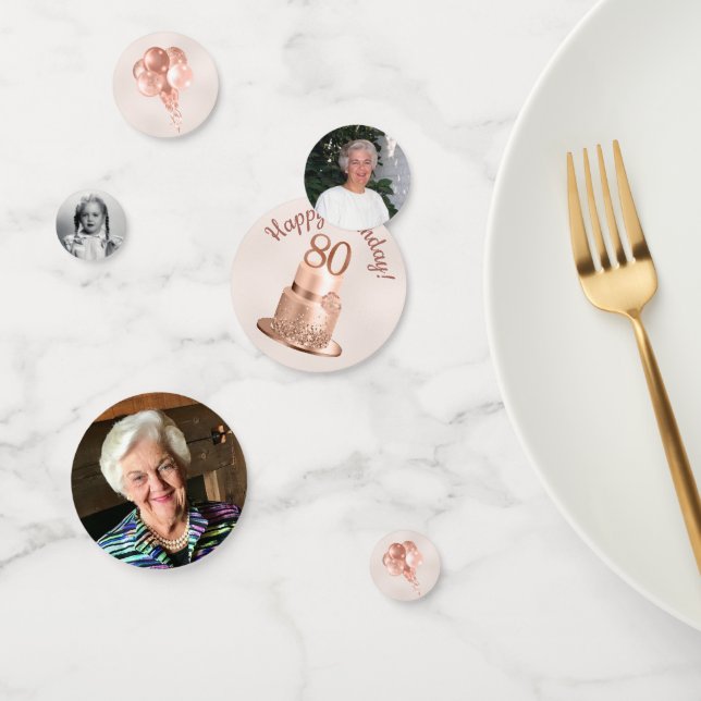 80th Birthday Rose Gold Cake Photo Confetti (Group)