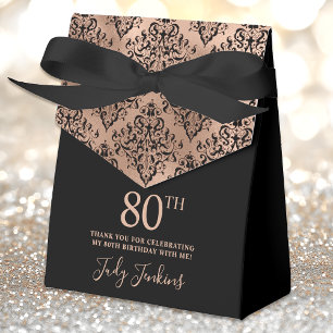 80th Birthday Rose Gold Damask Thank You  Favor Boxes