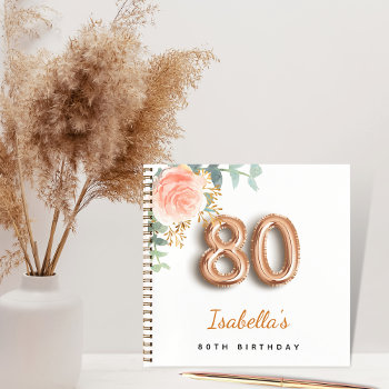 80th Birthday Rose Gold Eucalyptus Guest Book by Thunes at Zazzle