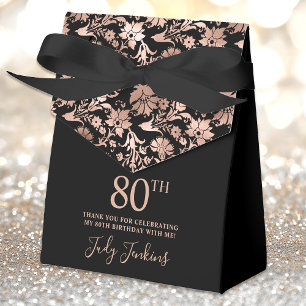 80th Birthday Rose Gold Floral Thank You  Favor Boxes