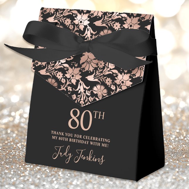 80th Birthday Rose Gold Floral Thank You  Favor Boxes (Creator Uploaded)