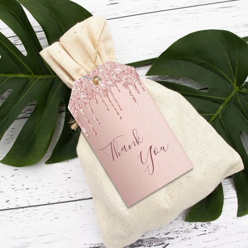 80th Birthday rose gold glitter drips thank you Gift Tags
