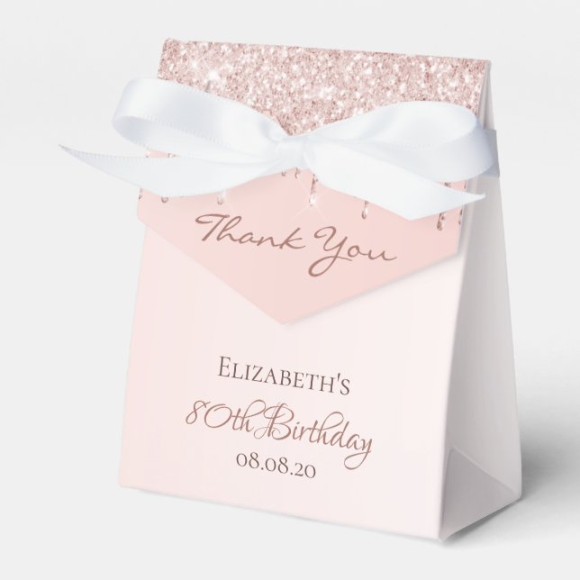 80th Birthday rose gold glitter glam thank you Favor Boxes (Front Side)