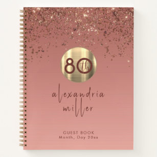 80th Birthday Rose Gold Glitter Guestbook Notebook